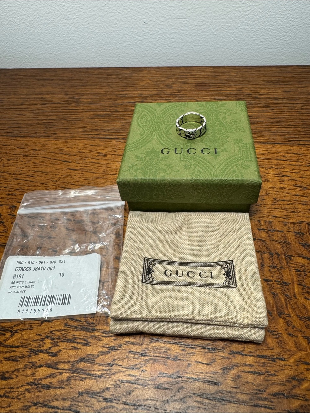 NWT Gucci Sterling Silver Interlocking G Chain Ring Size 13 (Approx US 6.25)